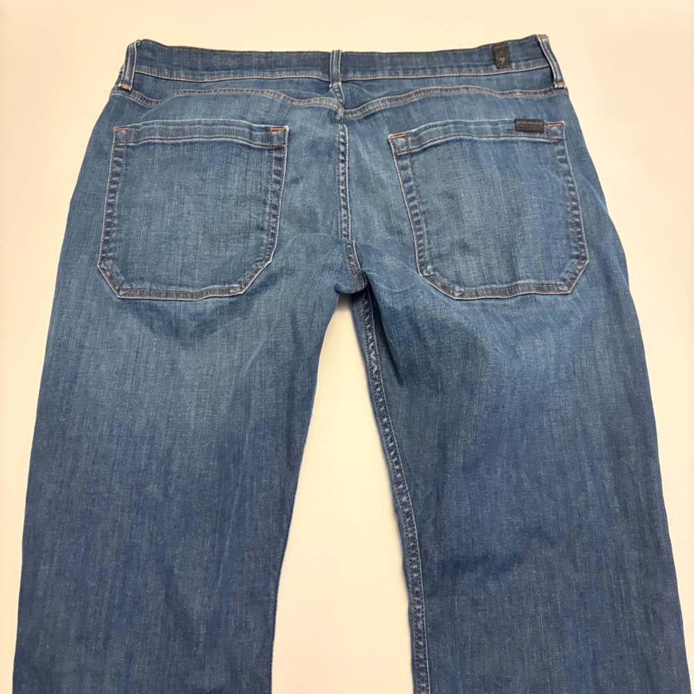 7 For All Mankind Brett Jeans Mens 36 Blue Bootcut Raw Hem Stretch Denim 0374